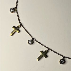 Gold Tinted Necklace with Cross Pendents